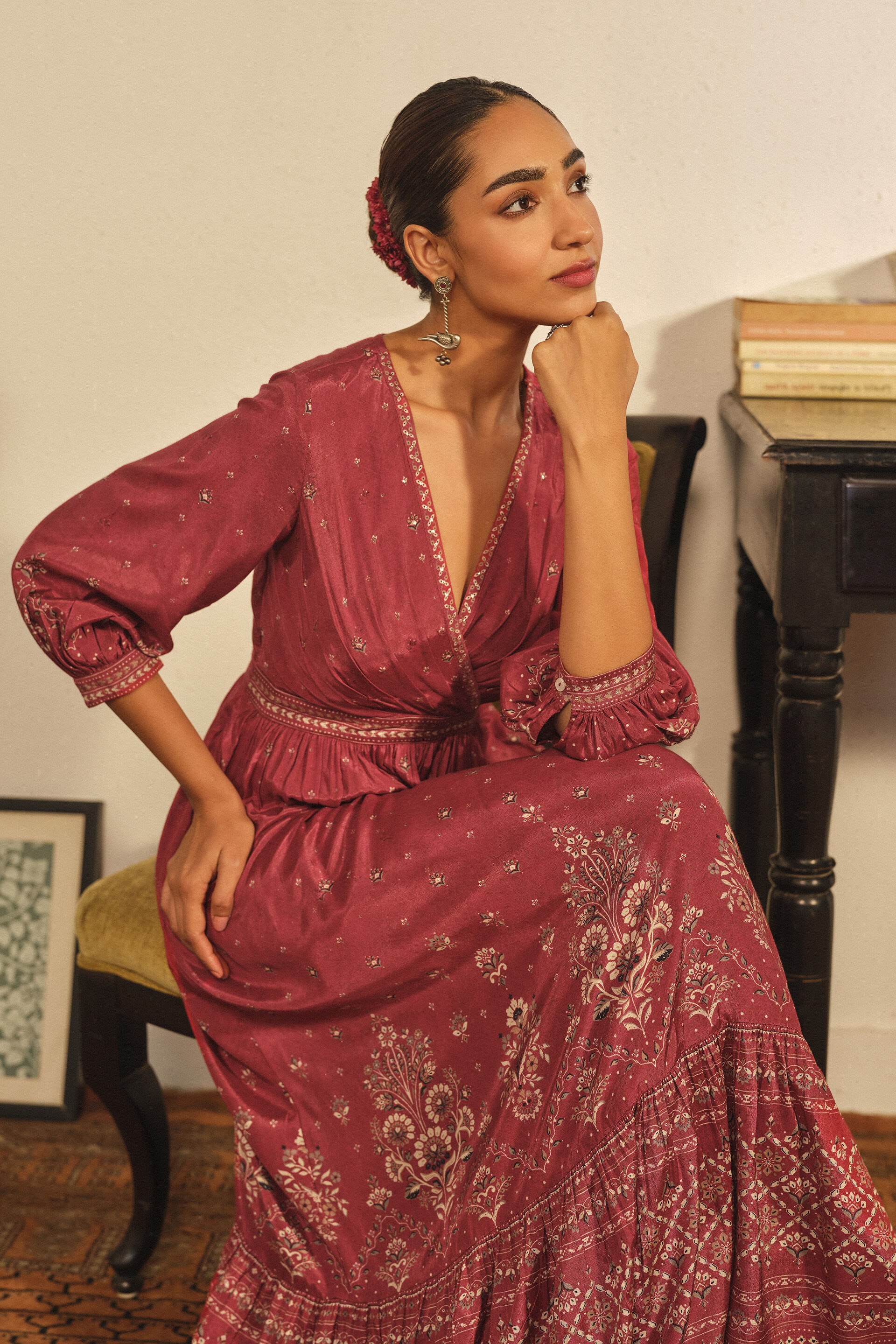 Tiered Maxi Dress in Red, Red, image 2